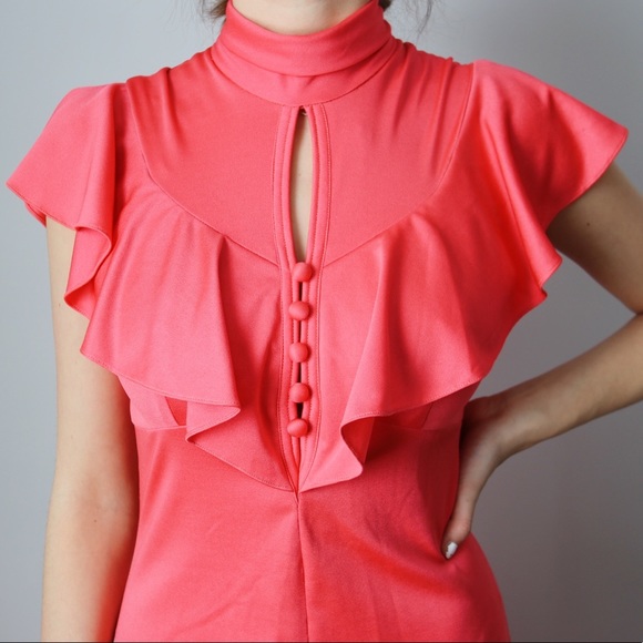 Vintage Edwardian style coral maxi dress - Picture 2 of 8